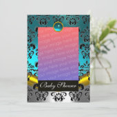 BLAUW WIT ZWARTE DAMAST BABYSYMPOSIUM MONOGRAM KAART (Staand voorkant)