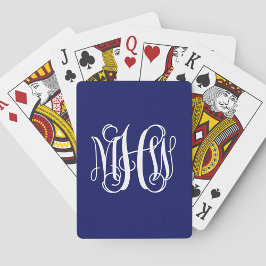 Blauw Witte 3 Initialen Wijnstok Schrift Monogram  Pokerkaarten