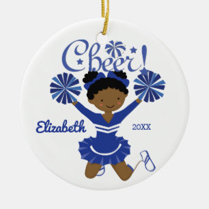 Blauw & Witte Afro-Amerikaanse Cheerleader Ornamen Keramisch Ornament