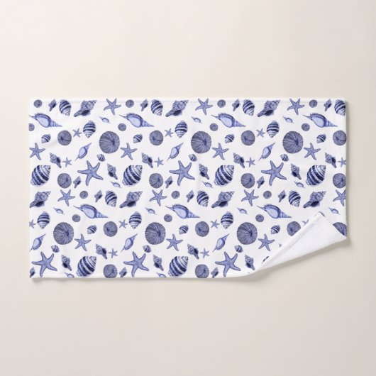 Blauw-witte alloverschelpen bad handdoek (Handdoek)