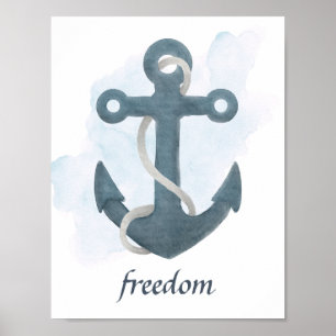 Blauw Witte Anker Scheepvaart Oceaan Thema Poster