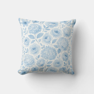 Blauw Witte Aquarel Bloemmotief Kussen