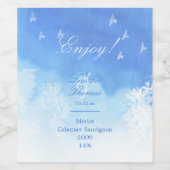 Blauw-witte aquarel & duiven wijn etiket (Enkel label)