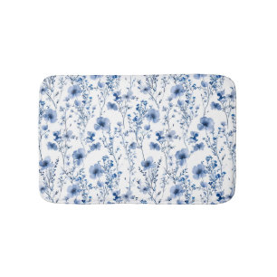 Blauw Witte Aquarel Wilde Bloem Bloemstuk Badmat