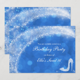 Blauw & Witte Assepoester Glitter Hak Feest Kaart