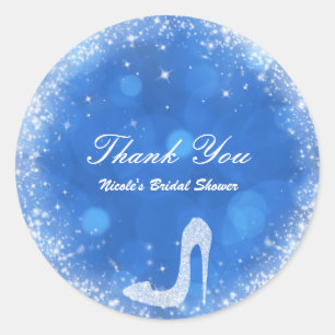 Blauw & Witte Assepoester Glitterschoenen Feest Fa Ronde Sticker