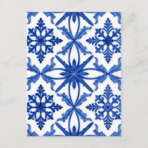Blauw Witte Azulejo Tegel Bloemmotief Briefkaart