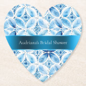 Blauw Witte Batik Bloem Bruidsdouche Kartonnen Onderzetters (Voorkant)