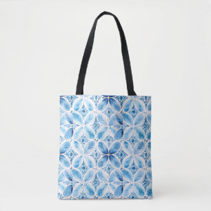 Blauw Witte Batik Bloem Draagtas