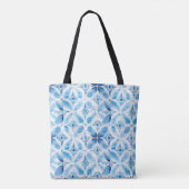 Blauw Witte Batik Bloem Draagtas (Achterkant)