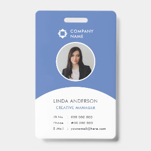 Blauw Witte Bedrijfslogo Modern Personeels Pasfoto Badge