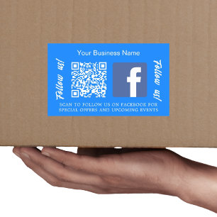 Blauw witte bedrijfsnaam qr code Facebook Rechthoekige Sticker