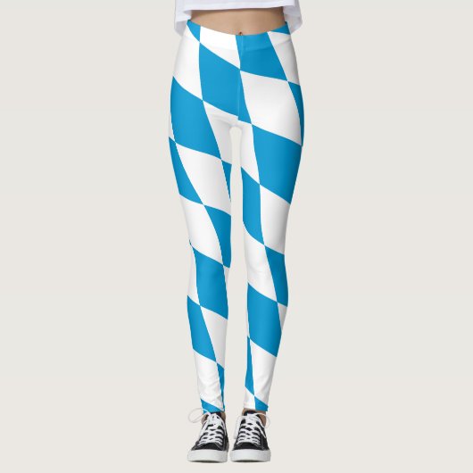 Blauw-witte Beierse Diamant Vlag Patroon Leggings (Voorkant)