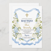 Blauw-witte bloem Bautizo Spaans Kaart (Voorkant / Achterkant)