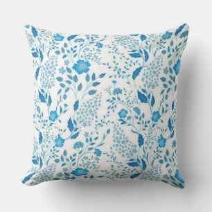 Blauw Witte Bloem Borduurwerk Stijl Patroon Kussen