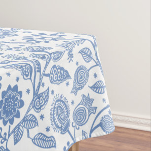 Blauw Witte Bloem Botanische Patroon Moderne Boho Tafelkleed