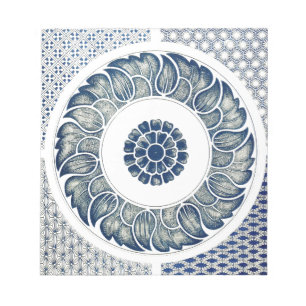 Blauw Witte Bloem Chinese Rond Notitieblok