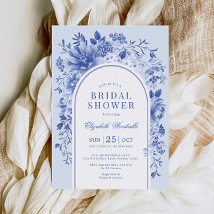 Blauw Witte Bloem Chinoiserie Boog Bruiloft Feest Kaart