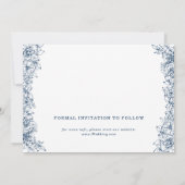 Blauw Witte Bloem Elegant Eenvoudig Opslaan van de Save The Date (Achterkant)