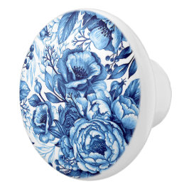 Blauw & Witte Bloem Gedrukte Ronde Ceramische Knob Keramische Knop
