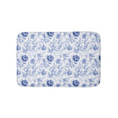 Blauw Witte Bloem Motief Frans Landelijk Waterverf Badmat (Voorkant)