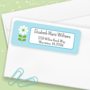 Blauw Witte Bloem Retouradres Etiket