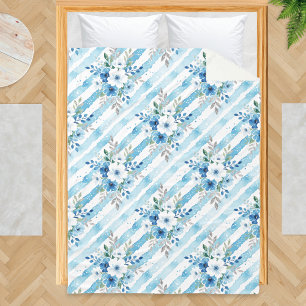 Blauw Witte Bloem Streep Patroon Kustvacht Fleece Deken