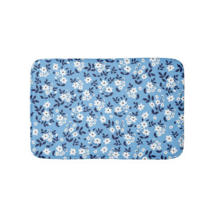 Blauw, witte bloemen: badmat