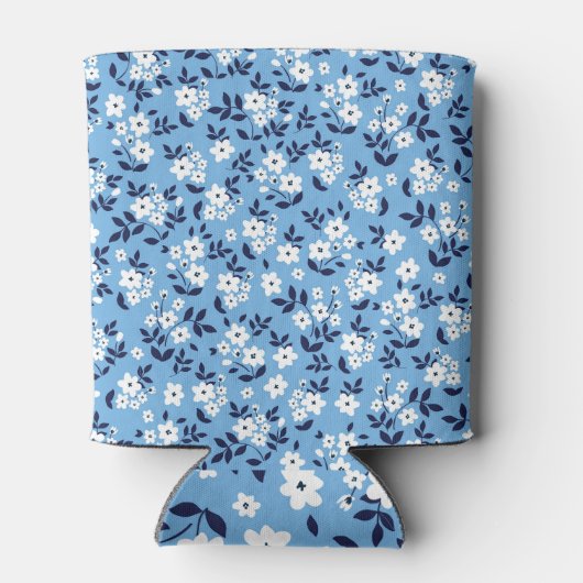 Blauw, witte bloemen: blikjeskoeler (Achterkant)