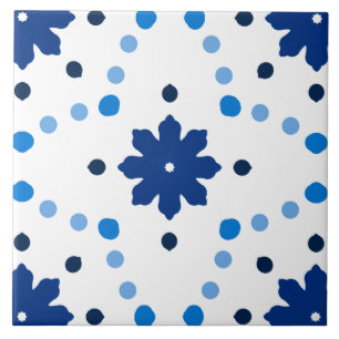 Blauw-witte Bloemen Dot Patroon Tegeltje