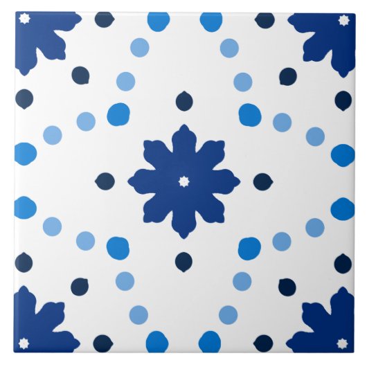Blauw-witte Bloemen Dot Patroon Tegeltje (Voorkant)