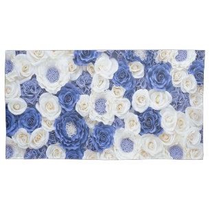 Blauw Witte Bloemen Elegante Girly Kussensloop