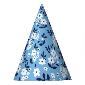 Blauw, witte bloemen: feesthoedjes