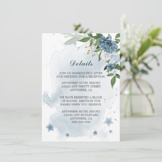 blauw - witte bloemen - groen - details informatiekaartje (Staand voorkant)