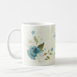 blauw witte bloemen groen koffiemok
