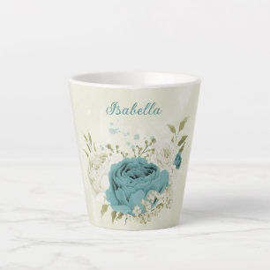 blauw witte bloemen groen latte mok