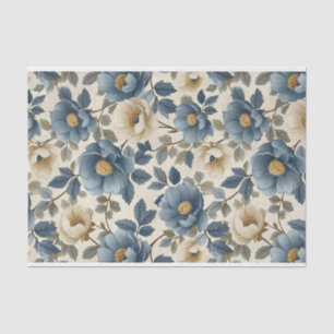 Blauw-witte Bloemen Illustratie Patroon Tissuepapier