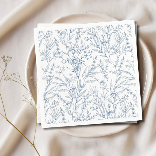 Blauw-witte bloemen servetten van papier