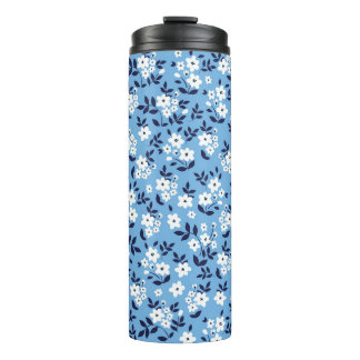 Blauw, witte bloemen: thermosbeker
