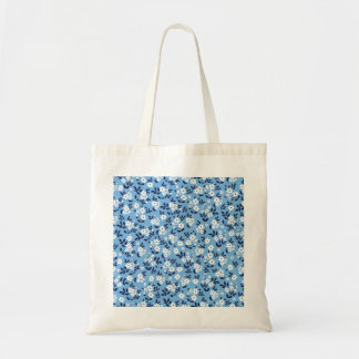 Blauw, witte bloemen: tote bag