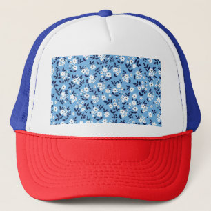 Blauw, witte bloemen: trucker pet