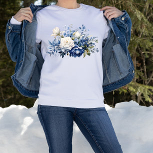 Blauw Witte Bloemen Waterverf  Trui