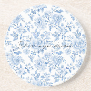 Blauw Witte Bloemen Zandsteen Onderzetter