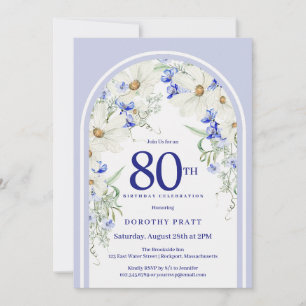 Blauw Witte Bloemige Boho Boog 80ste Verjaardagsfe Kaart