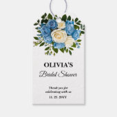 Blauw-witte bloemige bruids-shower cadeaulabel (Voorkant)