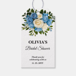 Blauw-witte bloemige bruids-shower cadeaulabel