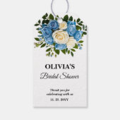 Blauw-witte bloemige bruids-shower cadeaulabel (Achterkant)