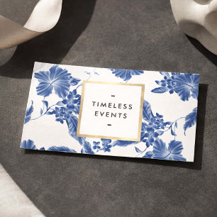 Blauw Witte Bloemige Trouwplanner Elegant Visitekaartje