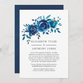 Blauw-witte bloemige verkleinde huwelijksgastenlij aankondiging (Voorkant / Achterkant)