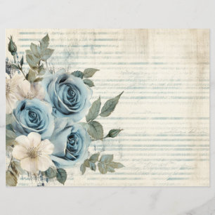 Blauw Witte Bloemige Vintage Antieke Papiervel